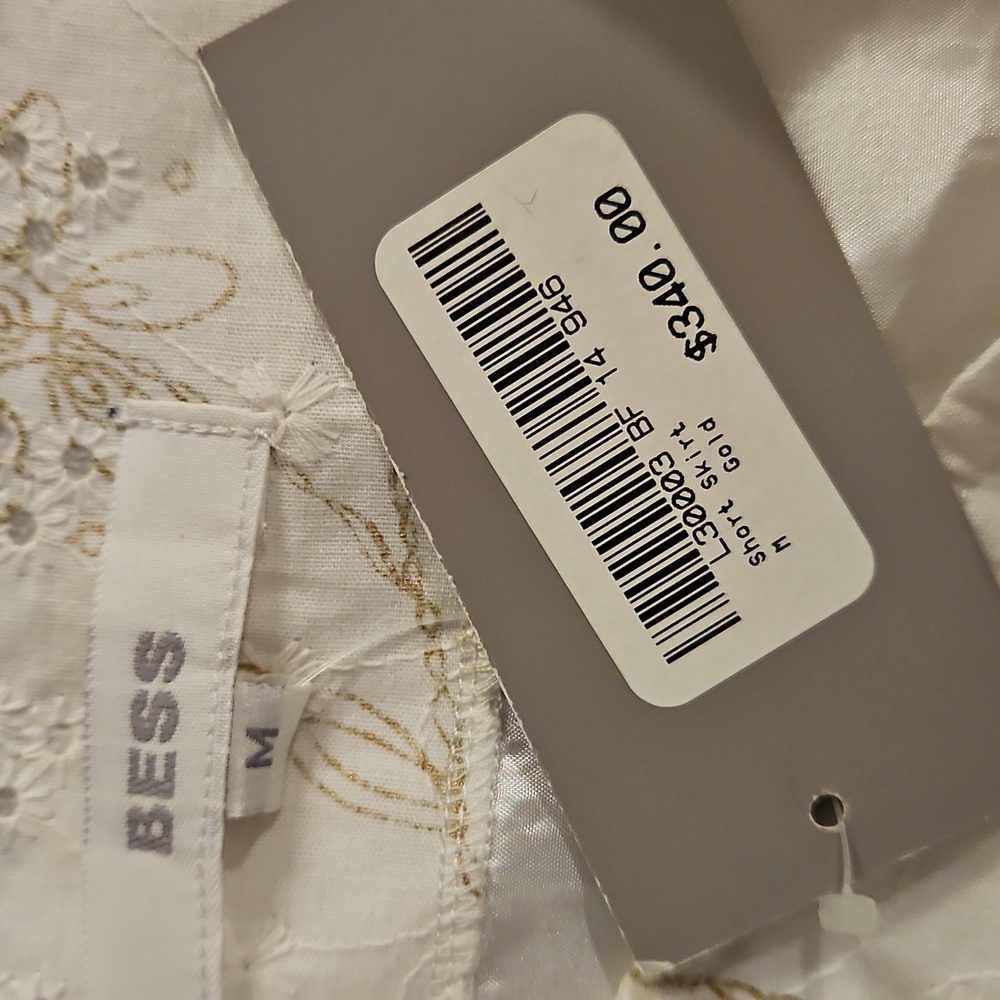 BESS White Eyelet skirt floral embroidery accents lined side zipper Med. Summery - Picture 11 of 11